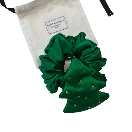 Christmas tree silk scrunchie | Green - Happy Moments Design Studio