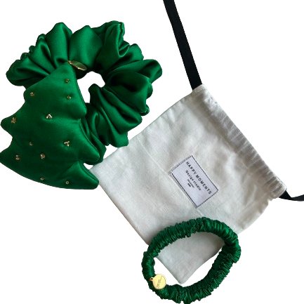 Mini silk scrunchies & charm | Christmas green - Happy Moments Design Studio