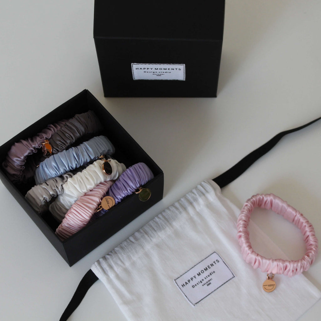 Mini silk scrunchies | Scrunchies pack of 7 - Happy Moments Design Studio